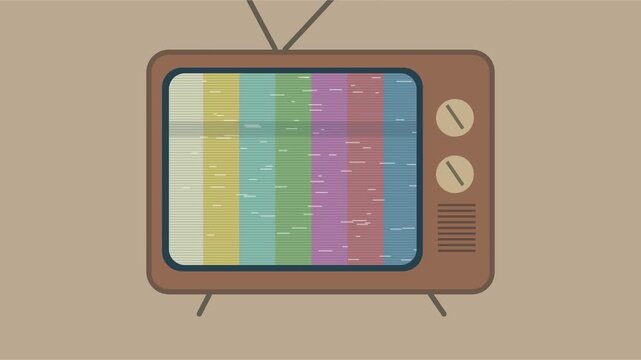 T&eacute;l&eacute;vision r&eacute;tro alternant parasites, barres color&eacute;es et motifs de signal