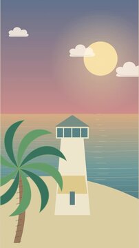 Phare inspir&eacute; de Mahahual au bord d&rsquo;une eau turquoise de r&eacute;cif au lever du soleil
