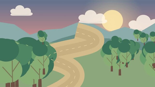 Route de campagne bord&eacute;e de ch&ecirc;nes et d&rsquo;herbes dor&eacute;es au coucher du soleil