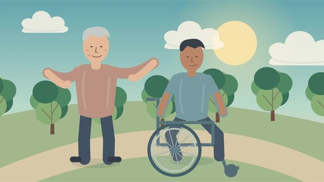 M&egrave;re et fils adulte utilisant un fauteuil roulant ensemble dans un parc verdoyant