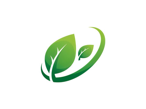 Green leaf logo with curved stem design