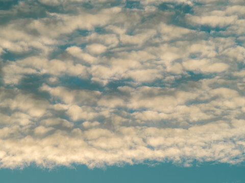 Layered Stratocumulus Clouds Filling Teal-Toned Sky Overhead