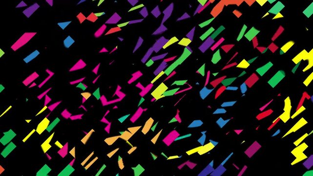 Bright tilted rectangles in vibrant colors flicker slowly on a black background, forming a futuristic modern visual with glowing shapes and 3D motion.