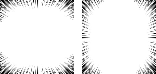 Manga Comic Radial Speed Lines Set, Black and White Burst Frame Vector © Sreeman
