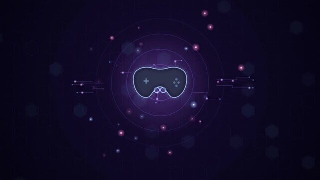 Seamless Loop Gaming Esports Background with Glowing Controller, Circuit Traces and Energy Rings