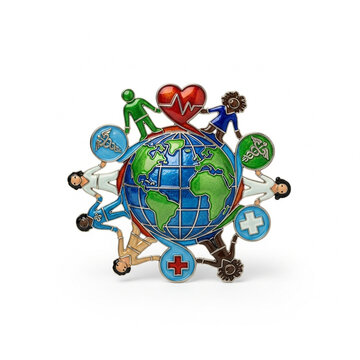 Colorful Enamel Global Healthcare Providers Unity Around the World Illustration