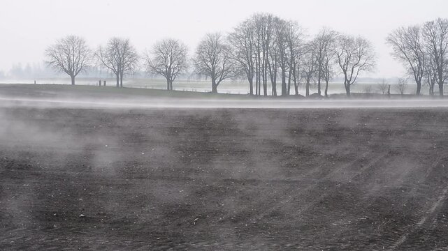 The frost comes out of the ground in the springtime in the landscape in Mossby, Skurup, Scania, Sweden, Scandinavia