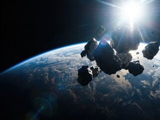 Asteroids floating in space near earths atmosphere © KIBRIA