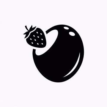 Minimalist black silhouette icon of a coconut and a strawberry on a white background