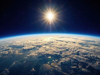 Breathtaking view of earth from space with a bright sun rising over the horizon © KIBRIA