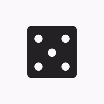 Black dice icon with five dots isolated on a white background for gaming design