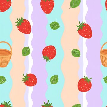 Seamless Sleepwear Fabric Pattern Featuring Cute Red Strawberry