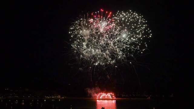 Fireworks Display in slow motion, Smart Pyrotechnics Team from Wiltshire on British Firework Championships in Plymouth, Devon, England, United Kingdom