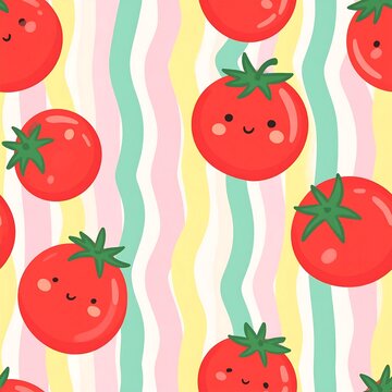 Seamless Sleepwear Fabric Pattern Featuring Cute Red Tomato