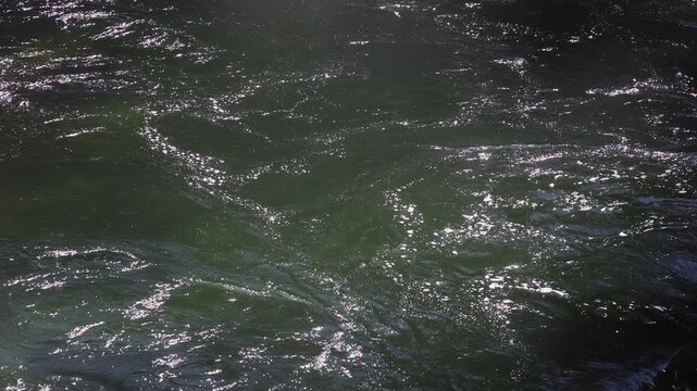 Sun reflection in flowing water, Traun Falls, River Traun, Roitham am Traunfall, Traunviertel, Upper Austria, Austria