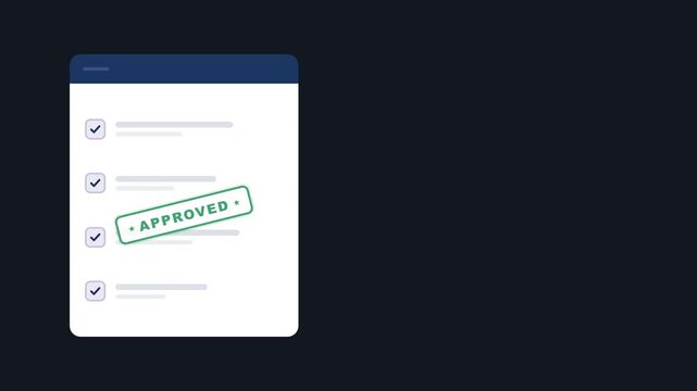 Digital checklist animation showing approval and verification process