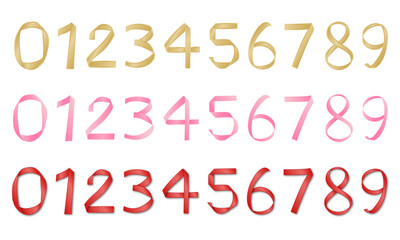 Obraz premium Gold pink and red ribbon number vector set