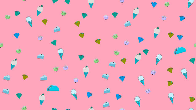 Pattern of Ice Cream Cones, Cake Slices, and Tacos