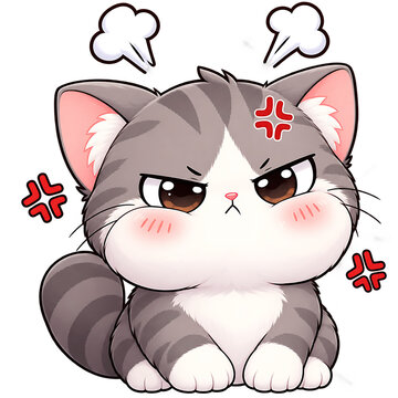 grumpy chibi tabby cat, tabby cat sticker, grumpy cat, chibi cat, cute cat, kawaii cat, adorable cat, tabby kitten, cat sticker, cat mascot, chibi character, kawaii character, cartoon cat, funny cat, 