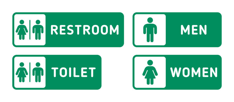Green Restroom and Toilet Sign Vector Set for Men and Women