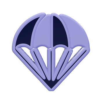 Isolated 3d render of a purple parachute icon for adventure and extreme sports transparent background
