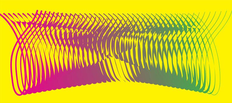 Abstract Modulated Trochoid Spiral Wave Ribbon with Kinetic Twist Motion on Bright Yellow Backdrop for Poster Header