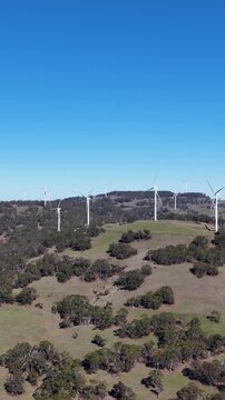 Aerial View of Wind Turbines on Rolling Green Hills