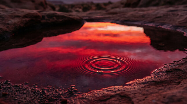 The terrified army of Moabites hallucinating, seeing the water in the valley reflecting the sunrise as pools of bright red blood
