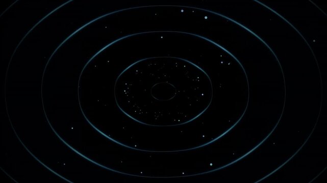 Abstract digital tunnel with glowing concentric circles and floating particles background