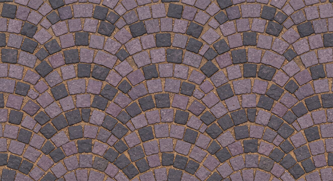 Seamless Old European Fan-Scale Porphyry Cobblestone Paving Pattern