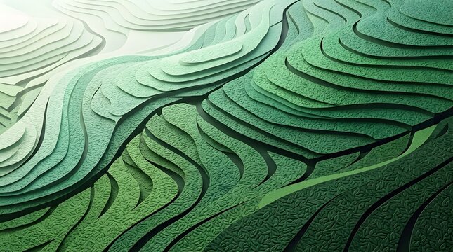 Waves of layered green fields undulate softly