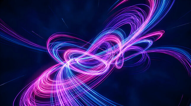 Futuristic neon light trails in motion, abstract glowing blue and purple energy swirls, dynamic fiber optic wave effect for technology backgrounds isolated on White Background