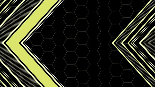 Abstract geometric background with black honeycomb center and diagonal chevron stripes animation