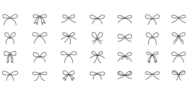 Ribbon Bows Set Line Art Vector Illustration