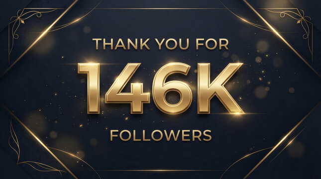 Thank You For 146K Followers Gold Celebration Social Media Milestone Banner With Elegant Design

