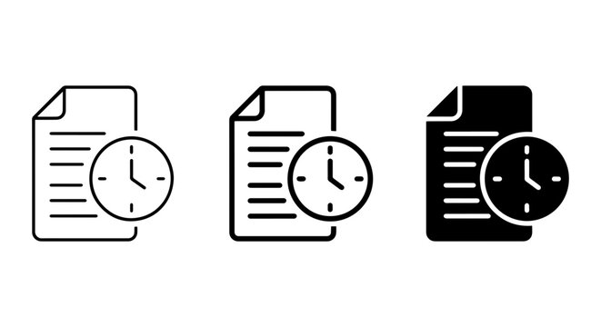 Document Time Icons, Paper Clock Symbols, Time Management Vector Set
