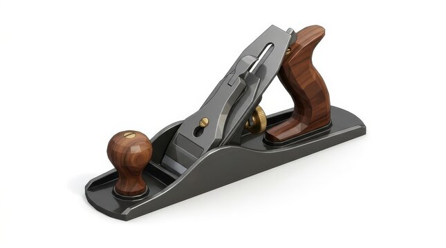 Vintage metal hand plane with wooden handle isolated on a white background