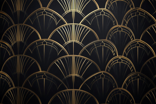 Art Deco Seamless Pattern Black Gold Geometric Wallpaper