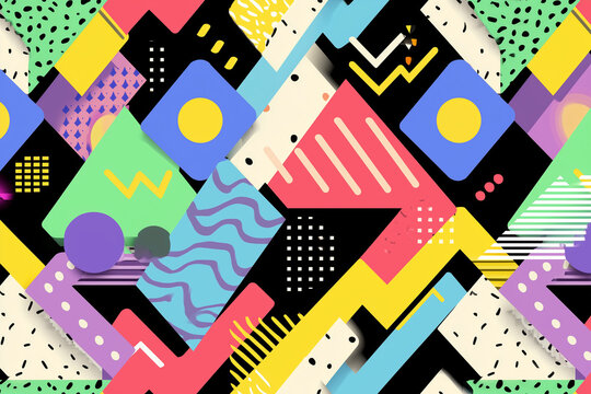 Memphis Style Seamless Pattern Colorful 80s Pop Background