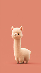 Fototapeta premium A cute fluffy baby llama stands against a soft solid background while winking at the camera in a friendly and cheerful pose for a studio portrait