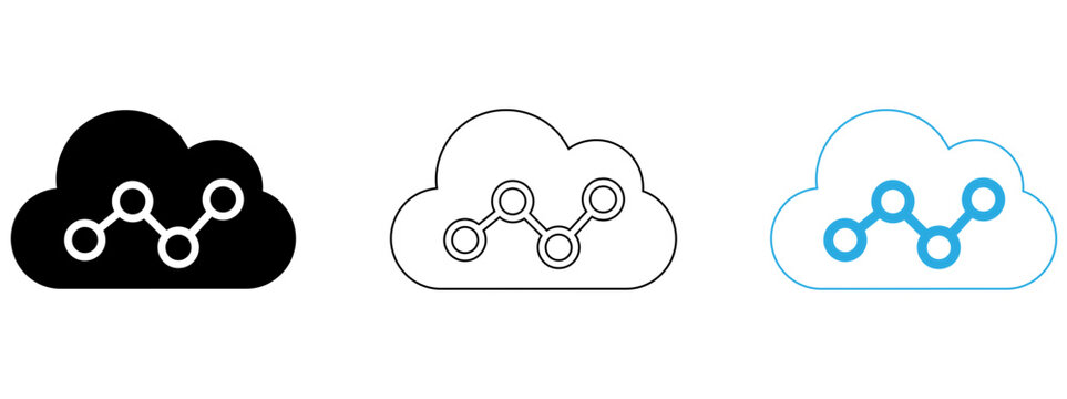 Modern cloud storage icons with network nodes in different styles
