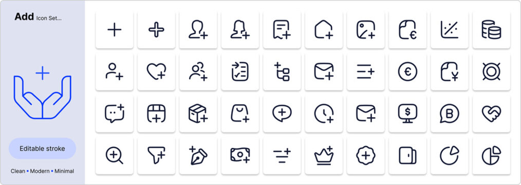 Modern Add and Plus Outline Icon Set for Create, Upload, Business and User Interface Design