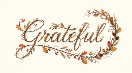 Obraz premium Watercolor floral design with the word grateful in elegant calligraphy script