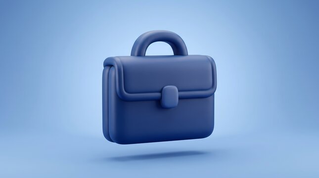 3D corporate briefcase icon rendered in a smooth blue style, floating against a matching light blue gradient background with a soft drop shadow.