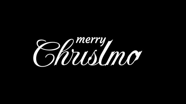 "Merry Christmas" animated text, handwritten motion style with black and white ink drips, 4K graphic video.