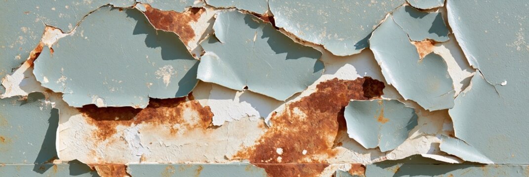 Peeling paint and rust on weathered metal surface