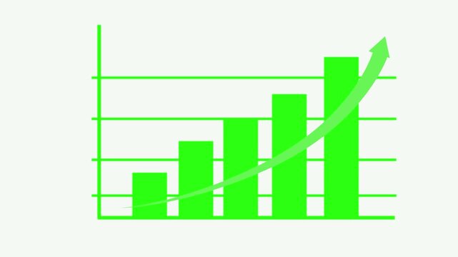 Ascending bar chart with curved upward arrow animation