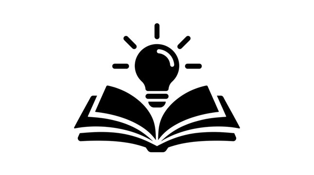 Smart Book Characterized with Glowing Lightbulb Above Open Pages Solid Silhouette Symbol for Corporate E-learning Platform Branding