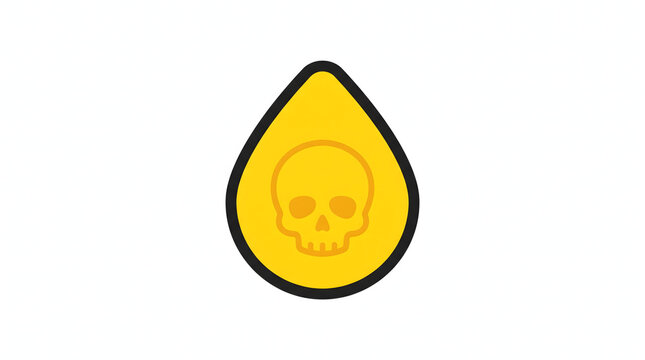Toxic yellow liquid drop icon with skull symbol representing hazardous substance danger and chemical warning sign isolated on white background
