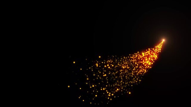 Golden Sparkling Particle Trail with Glowing Curved Wave, Magical Dust and Glitter Light Effect Animation on Black Background, Glowing sparkle Golden Fairy Dust Magic Comet Loop, Glowing Spark Streak
